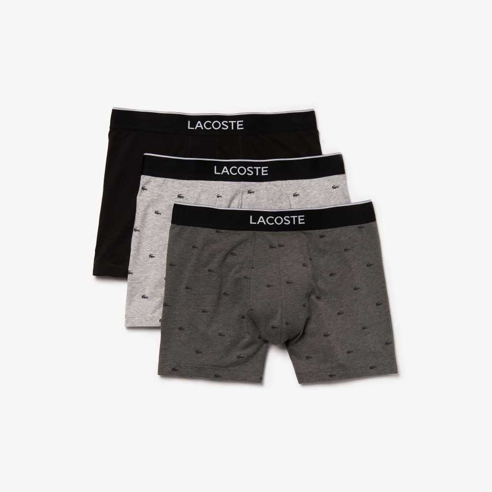 Lacoste Branded Cintura Long Stretch Algodon Boxer Brief 3-Pack Negras Gris | 3451-WXVFQ