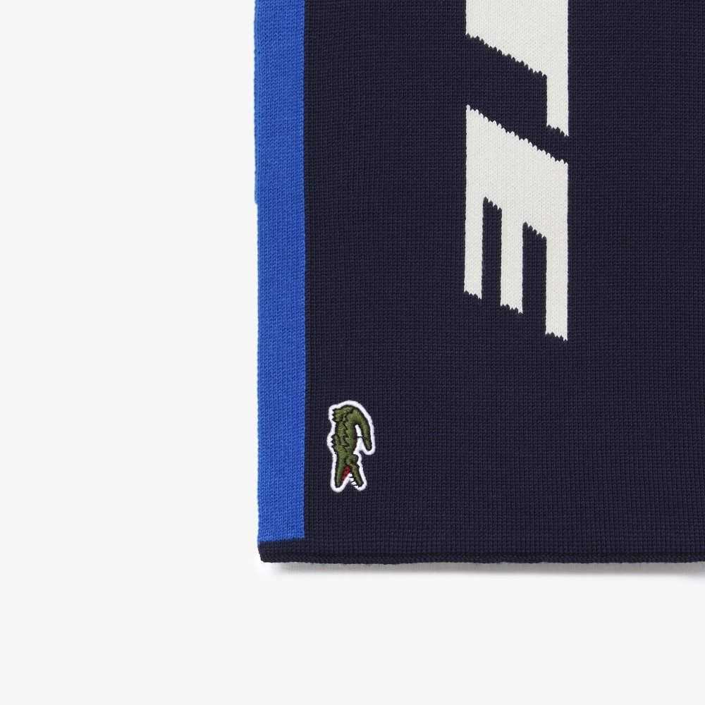 Lacoste Branded Color-Block Scarf Azules Azul Marino Azules Blancas | 2183-LBEZQ