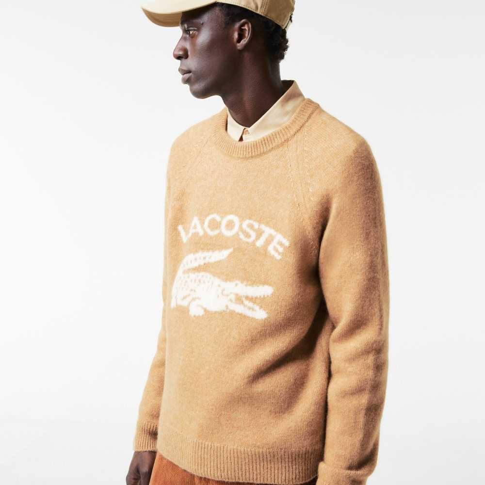 Lacoste Branded Contrast Crocodile Blend Alpaca Beige Blancas | 2613-JWGMQ