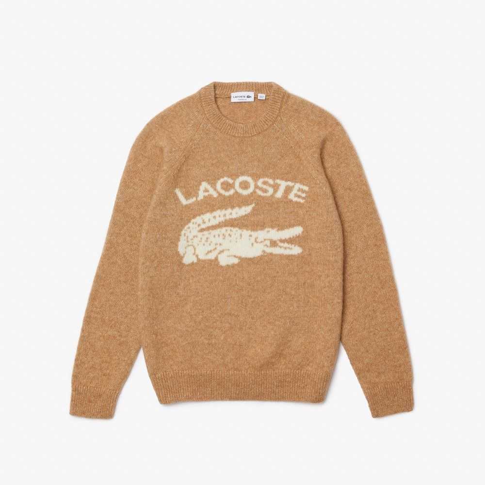 Lacoste Branded Contrast Crocodile Blend Alpaca Beige Blancas | 2613-JWGMQ