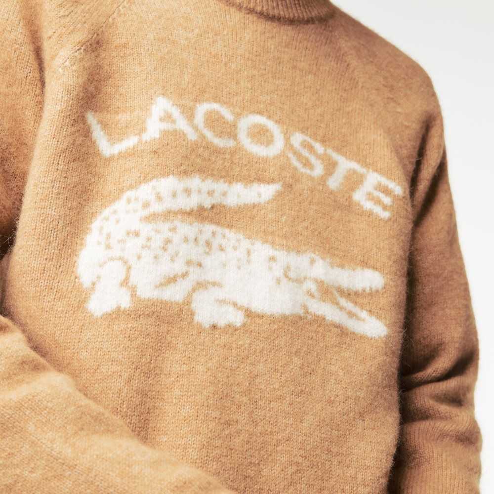 Lacoste Branded Contrast Crocodile Blend Alpaca Beige Blancas | 2613-JWGMQ