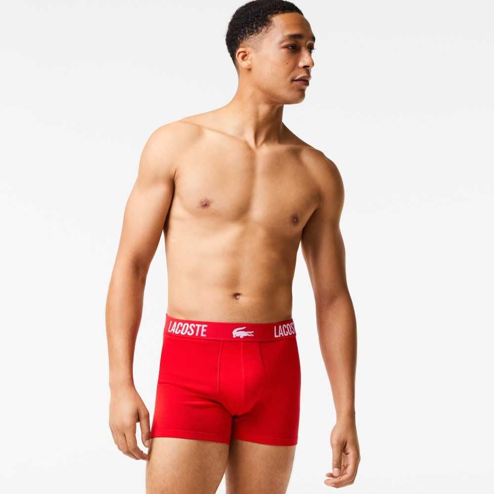 Lacoste Branded Contrast Crocodile Boxer Brief 3-Pack Negras Rojas Blancas | 0418-HBCFE