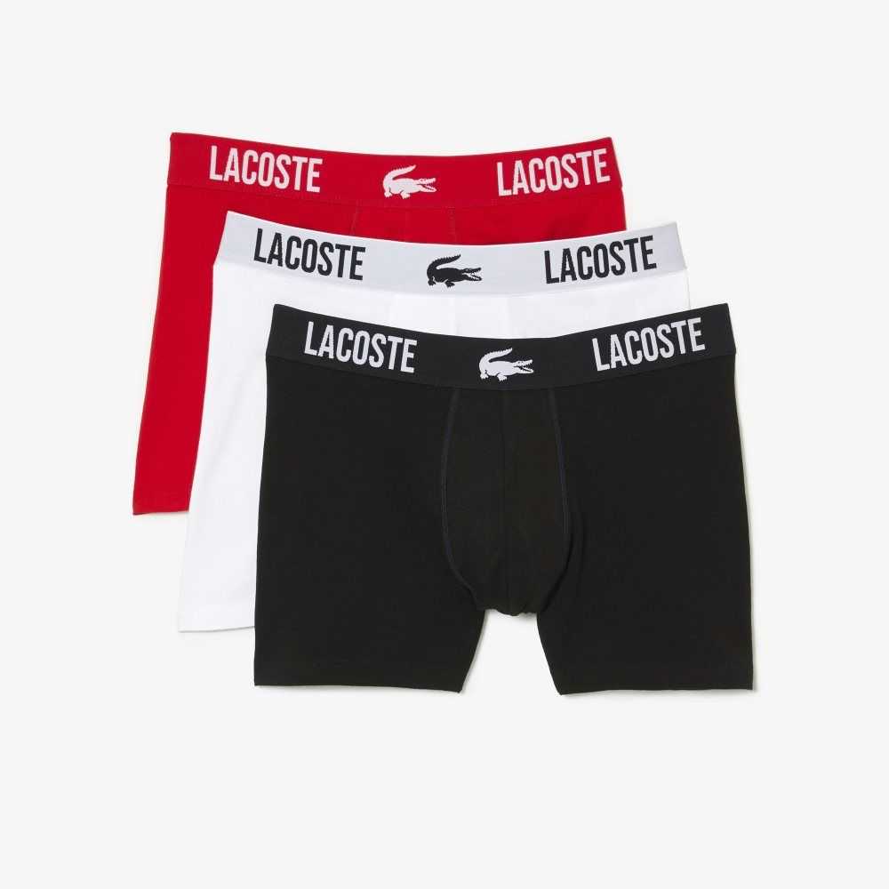 Lacoste Branded Contrast Crocodile Boxer Brief 3-Pack Negras Rojas Blancas | 0418-HBCFE