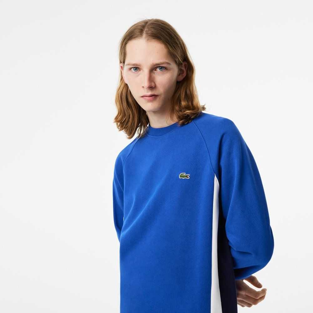 Lacoste Brushed Fleece Colorblock Azules Azul Marino Azules Blancas | 5072-PSGOW