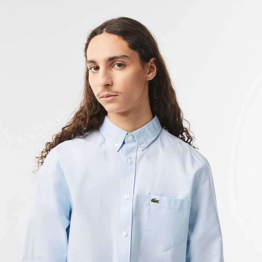 Lacoste Buttoned Collar Oxford Algodon Azules | 5784-DSHVP