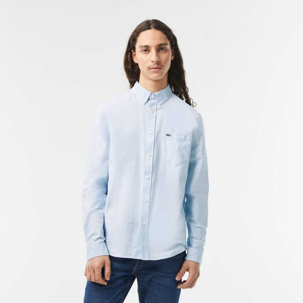 Lacoste Buttoned Collar Oxford Algodon Azules | 5784-DSHVP