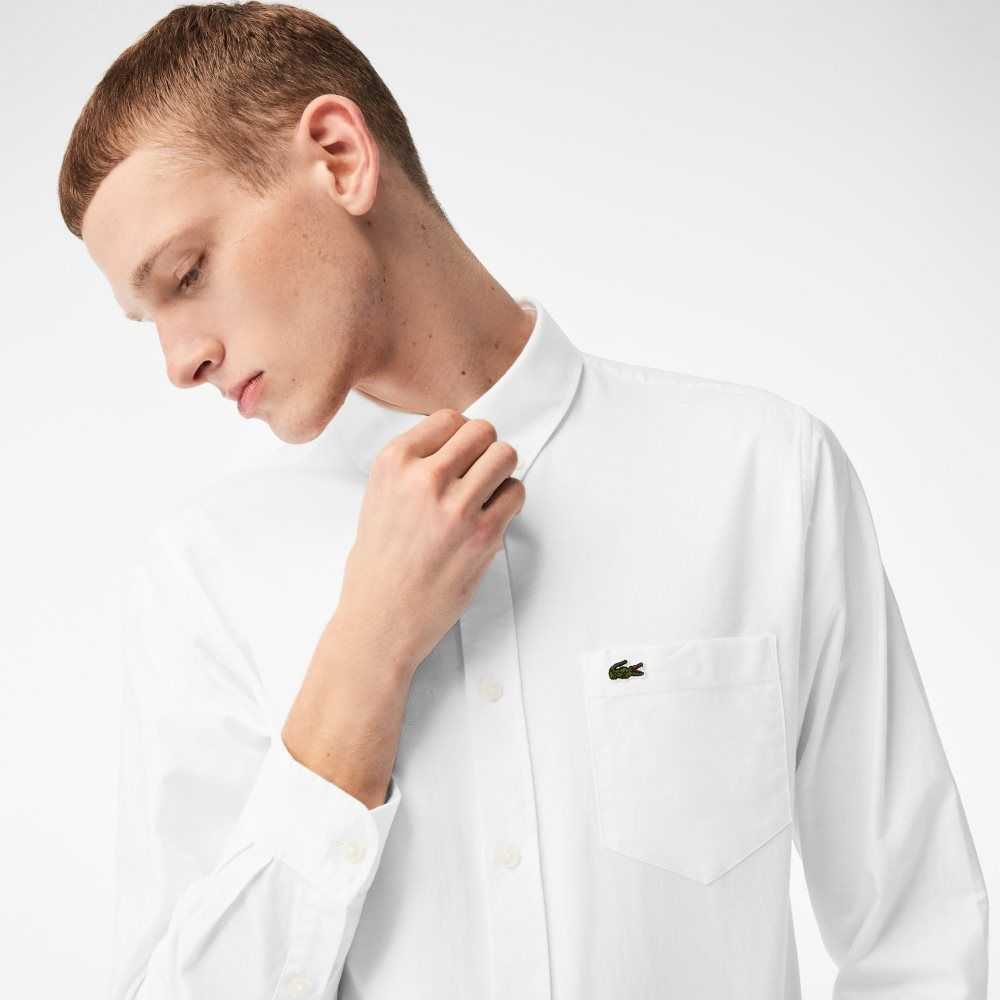 Lacoste Buttoned Collar Oxford Algodon Blancas | 4315-MGZYP