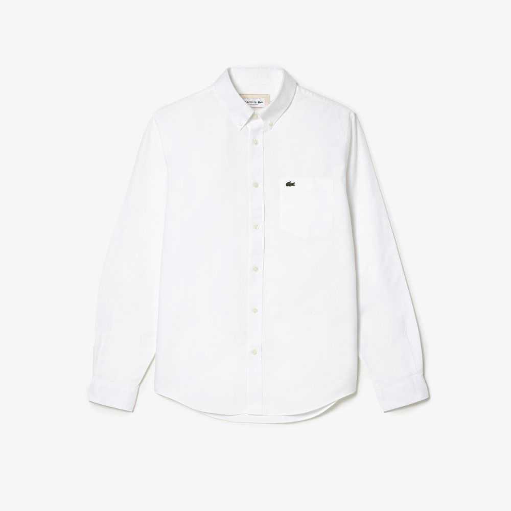 Lacoste Buttoned Collar Oxford Algodon Blancas | 4315-MGZYP