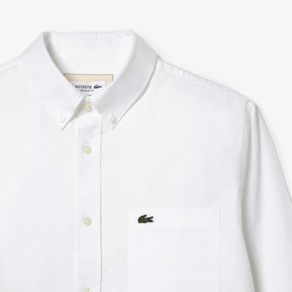 Lacoste Buttoned Collar Oxford Algodon Blancas | 4315-MGZYP