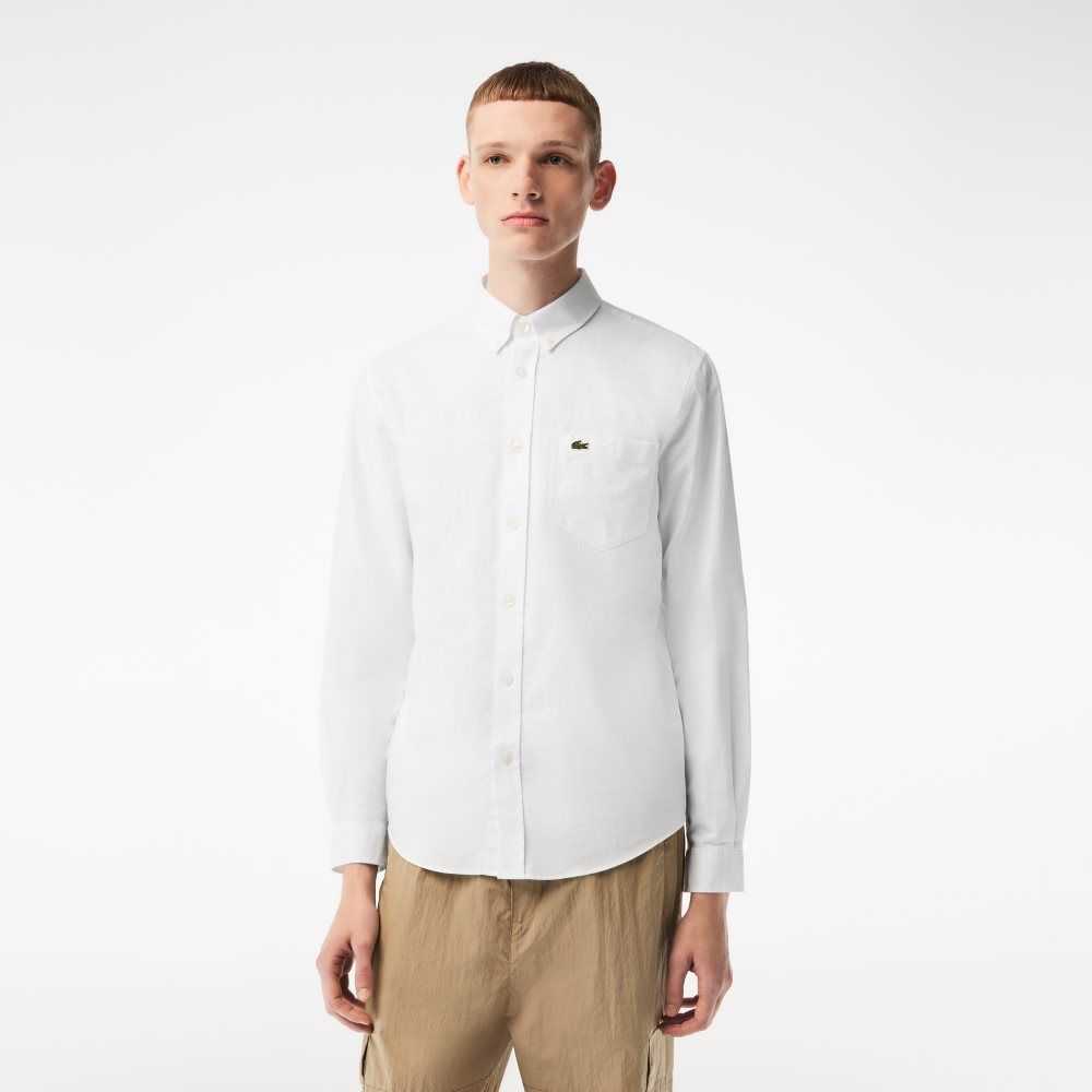 Lacoste Buttoned Collar Oxford Algodon Blancas | 4315-MGZYP