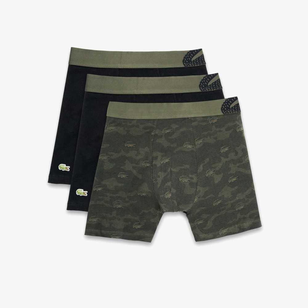 Lacoste Camouflage Print Boxer Brief 3-Pack Kaki Verde Negras | 2384-CYLNU