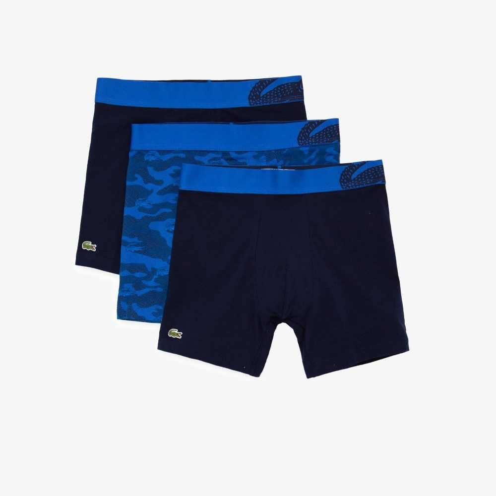 Lacoste Camouflage Print Boxer Brief 3-Pack Azules Azul Marino Azules | 5340-QGNOY