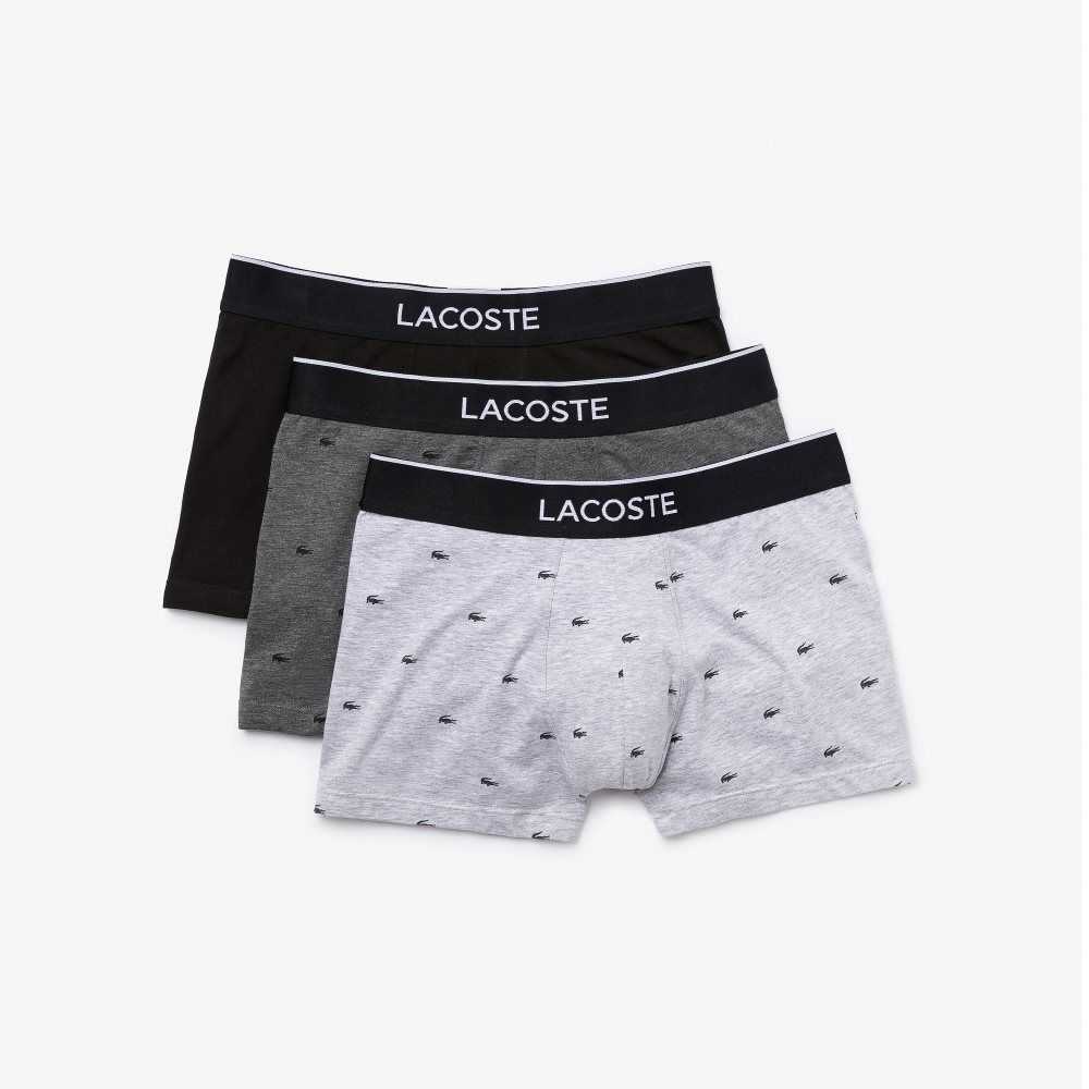 Lacoste Casuales Signature Boxer Trunks 3-Pack Negras Gris | 1920-KIATO