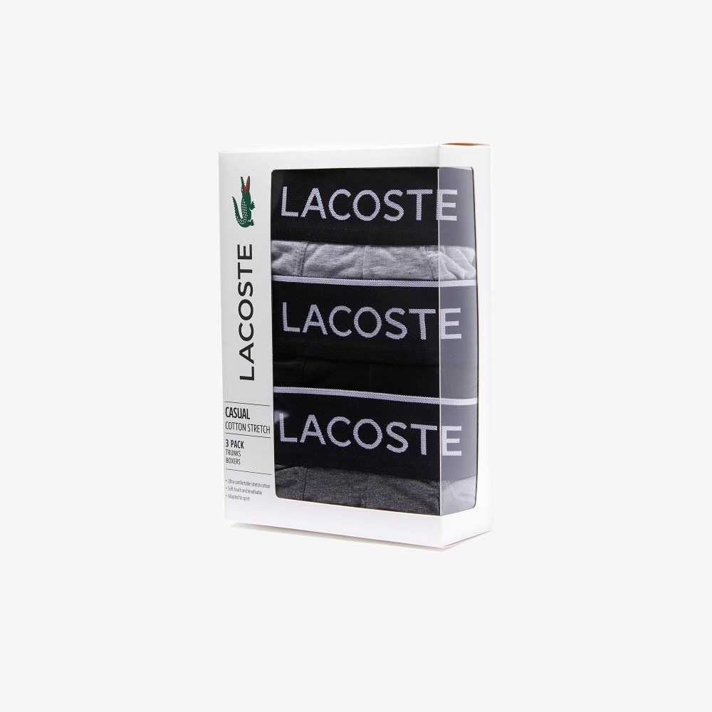 Lacoste Casuales Signature Boxer Trunks 3-Pack Negras Gris | 1920-KIATO