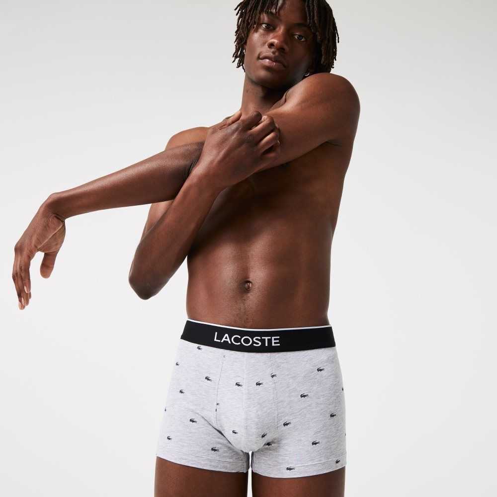 Lacoste Casuales Signature Boxer Trunks 3-Pack Negras Gris | 1920-KIATO