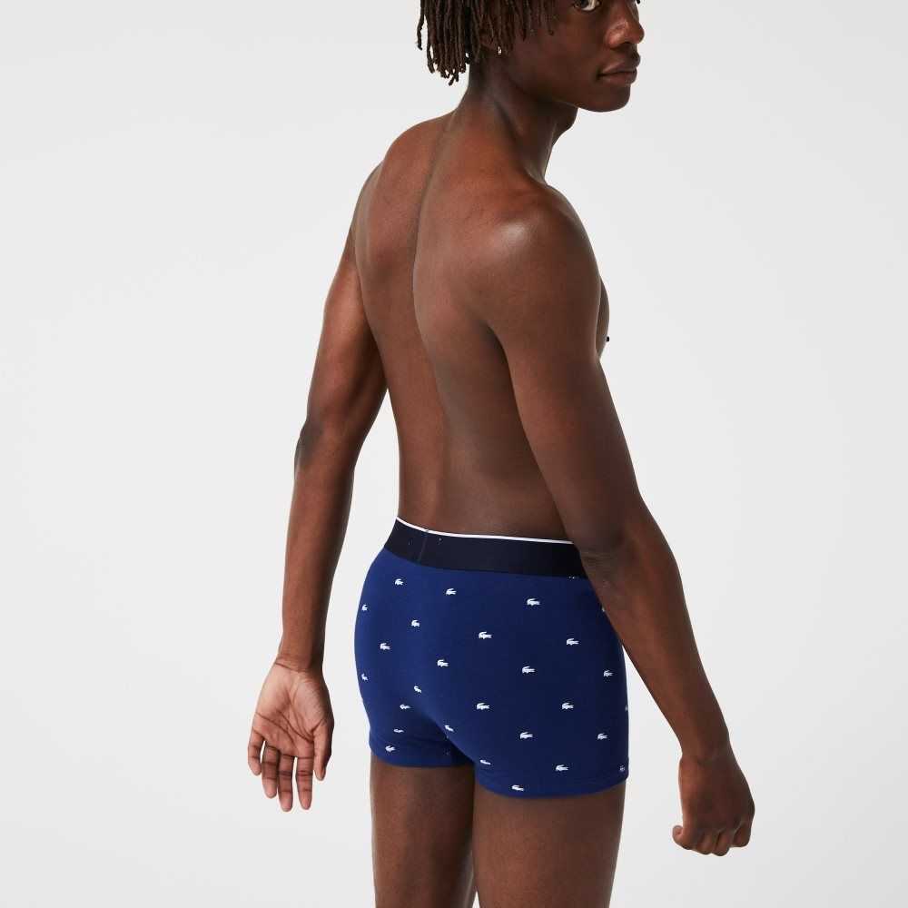 Lacoste Casuales Signature Boxer Trunks 3-Pack Azul Marino Azules Gris Rojas | 5367-DUSKB