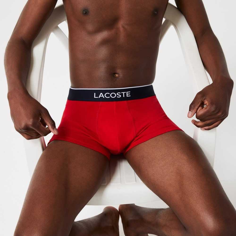 Lacoste Casuales Signature Boxer Trunks 3-Pack Azul Marino Azules Gris Rojas | 5367-DUSKB