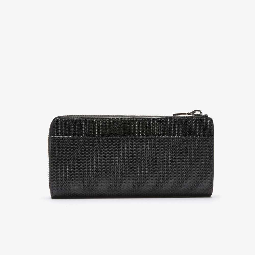 Lacoste Chantaco Zippered Matte Pique Cuero Wallet Negras | 1365-NUMTD