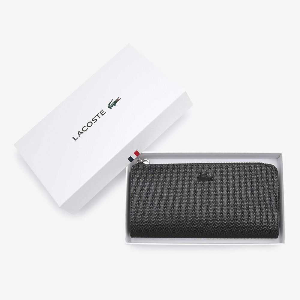 Lacoste Chantaco Zippered Matte Pique Cuero Wallet Negras | 1365-NUMTD