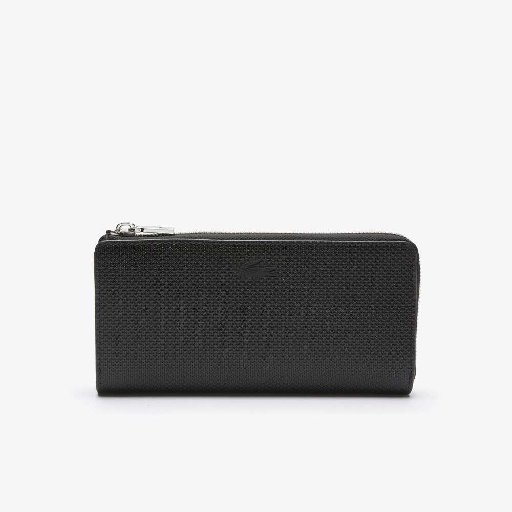 Lacoste Chantaco Zippered Matte Pique Cuero Wallet Negras | 1365-NUMTD