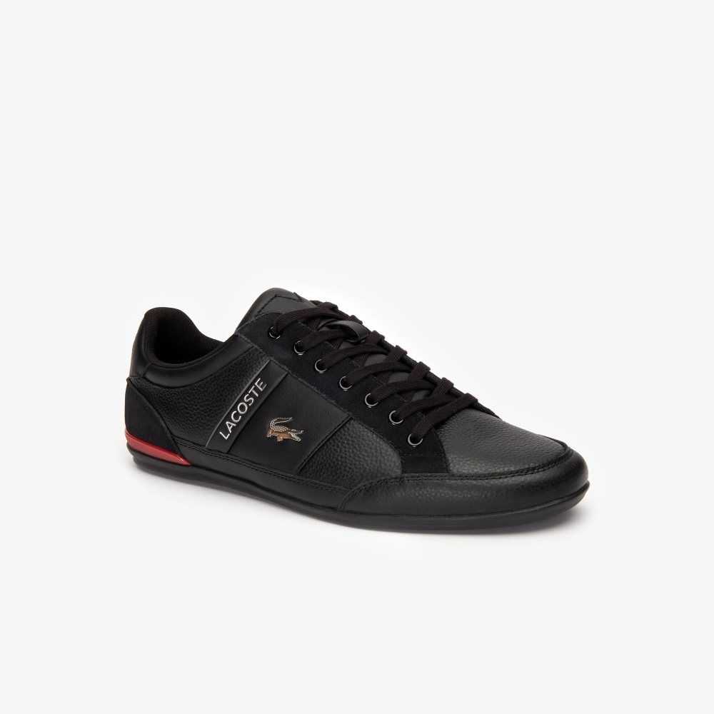 Lacoste Chaymon Cuero Negras Rojas | 7982-RKZJW