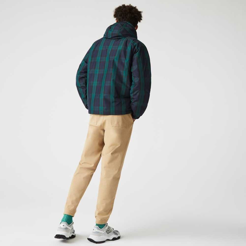 Lacoste Checkered Acolchado Pullover Windbreaker Verde Azul Marino Azules Negras | 5481-KGVEF