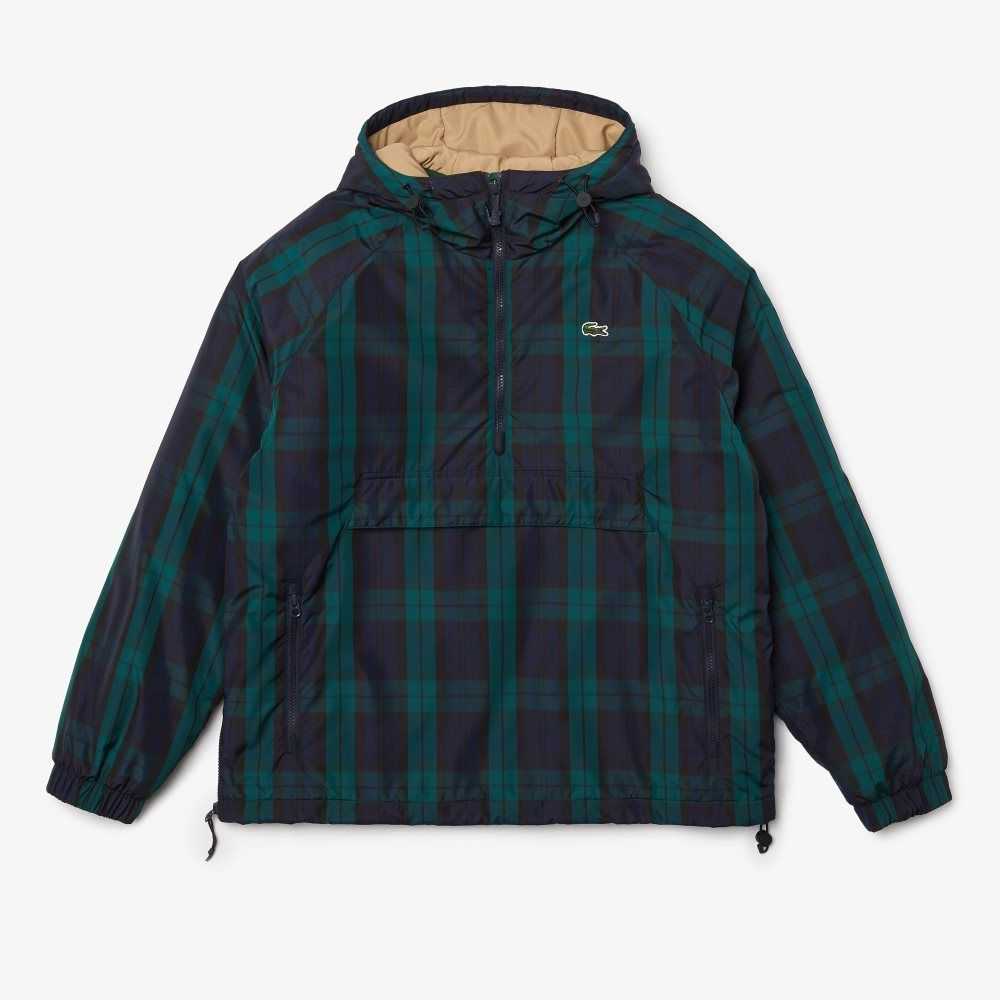 Lacoste Checkered Acolchado Pullover Windbreaker Verde Azul Marino Azules Negras | 5481-KGVEF