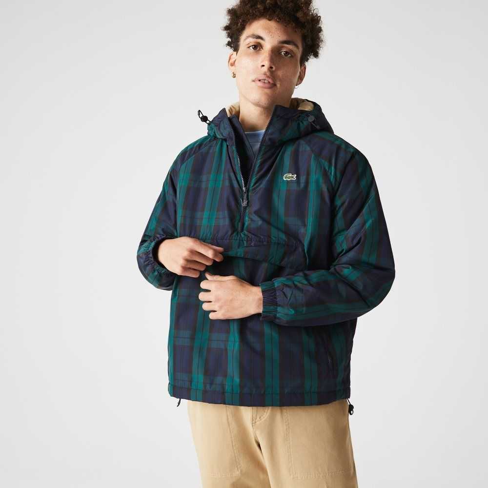 Lacoste Checkered Acolchado Pullover Windbreaker Verde Azul Marino Azules Negras | 5481-KGVEF