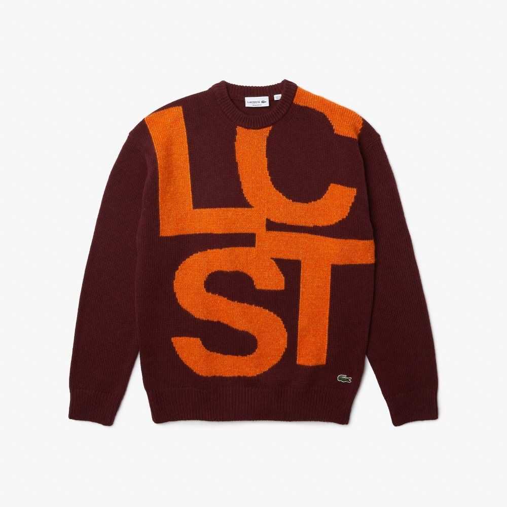 Lacoste Classic Fit Contrast Lettering Lana Burdeos Naranjas | 8732-GXNSL