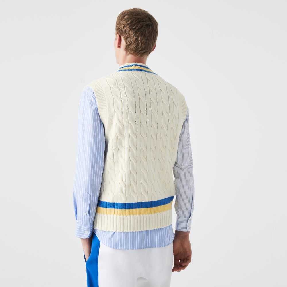 Lacoste Classic Fit Lana Vest Blancas Amarillo Azules | 0574-MCOPY