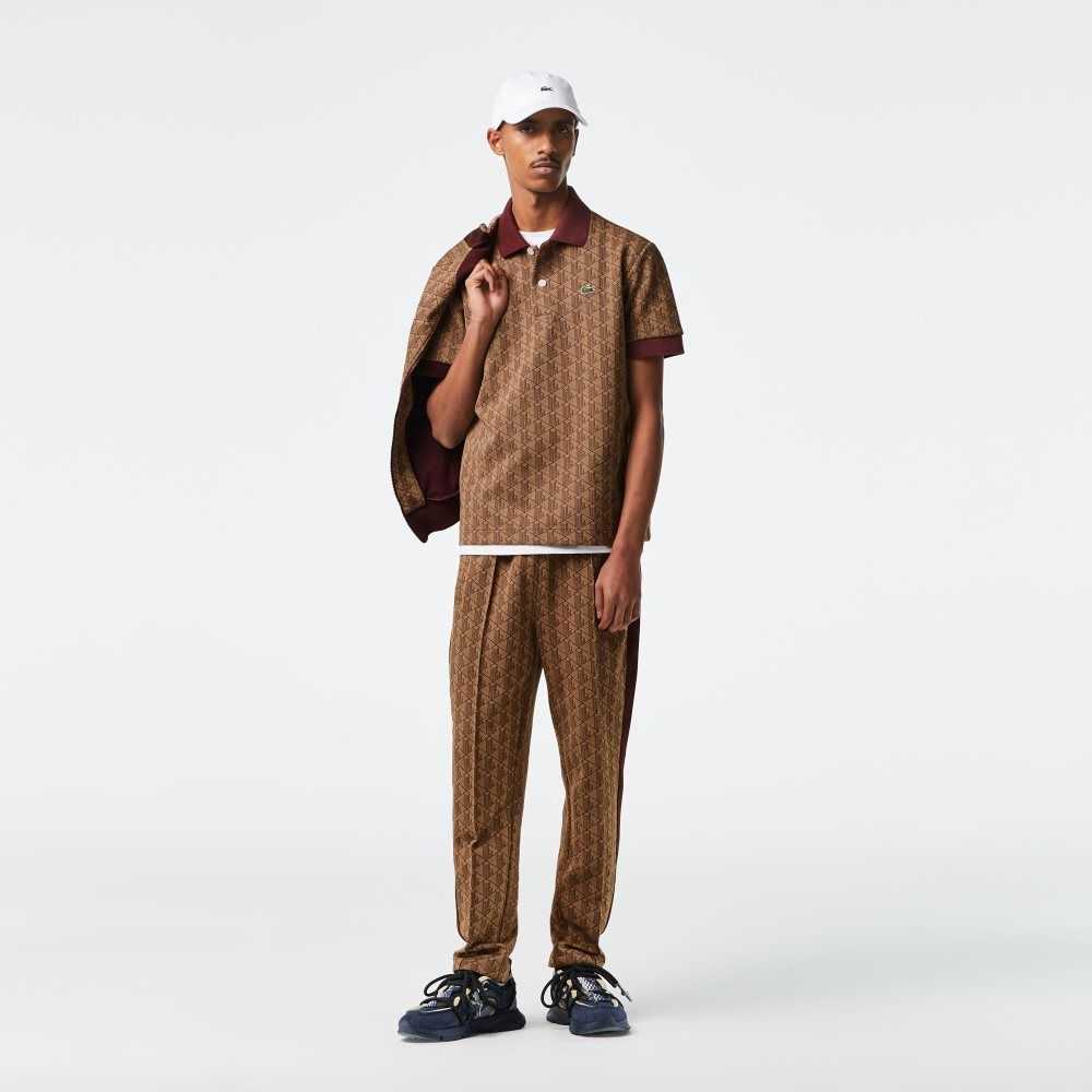 Lacoste Classic Fit Monogram Print Beige Burdeos | 7962-ZJXLP