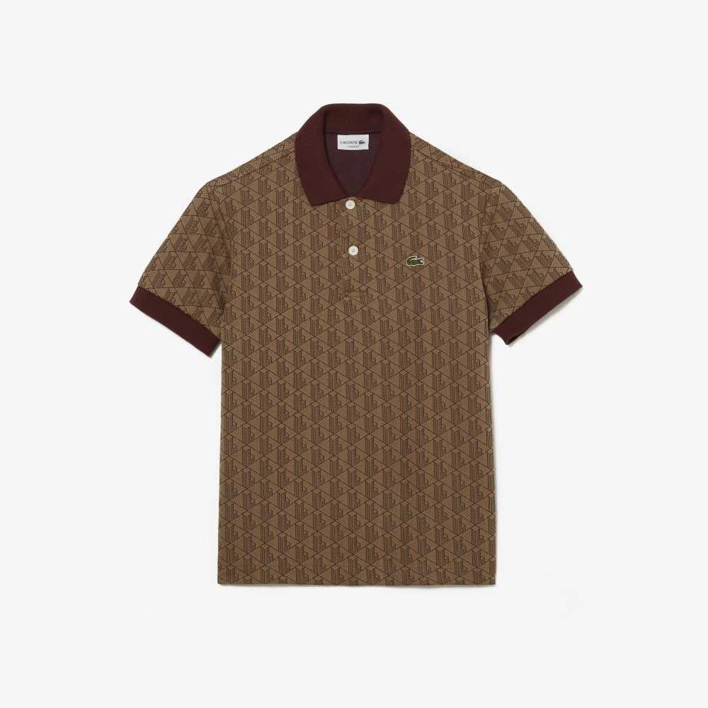 Lacoste Classic Fit Monogram Print Beige Burdeos | 7962-ZJXLP