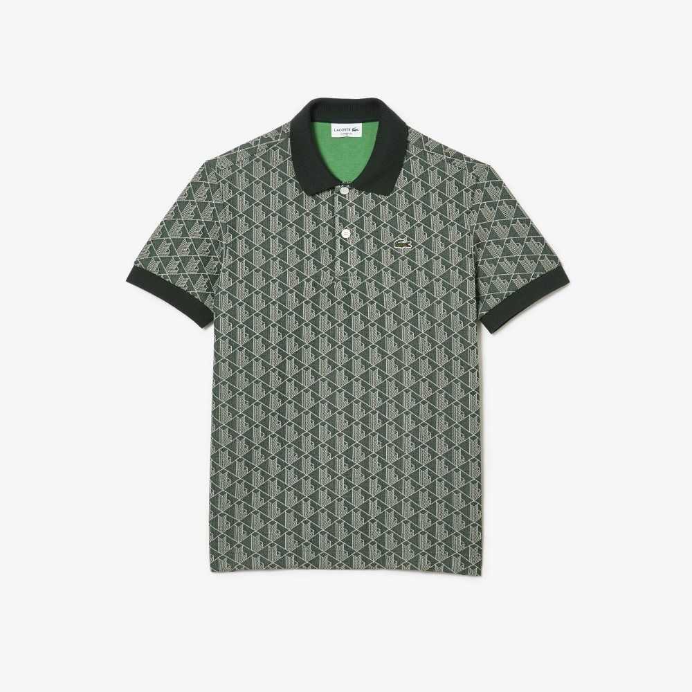 Lacoste Classic Fit Monogram Print Verde Beige | 1632-FDLNX