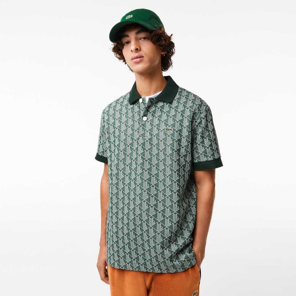 Lacoste Classic Fit Monogram Print Verde Beige | 1632-FDLNX