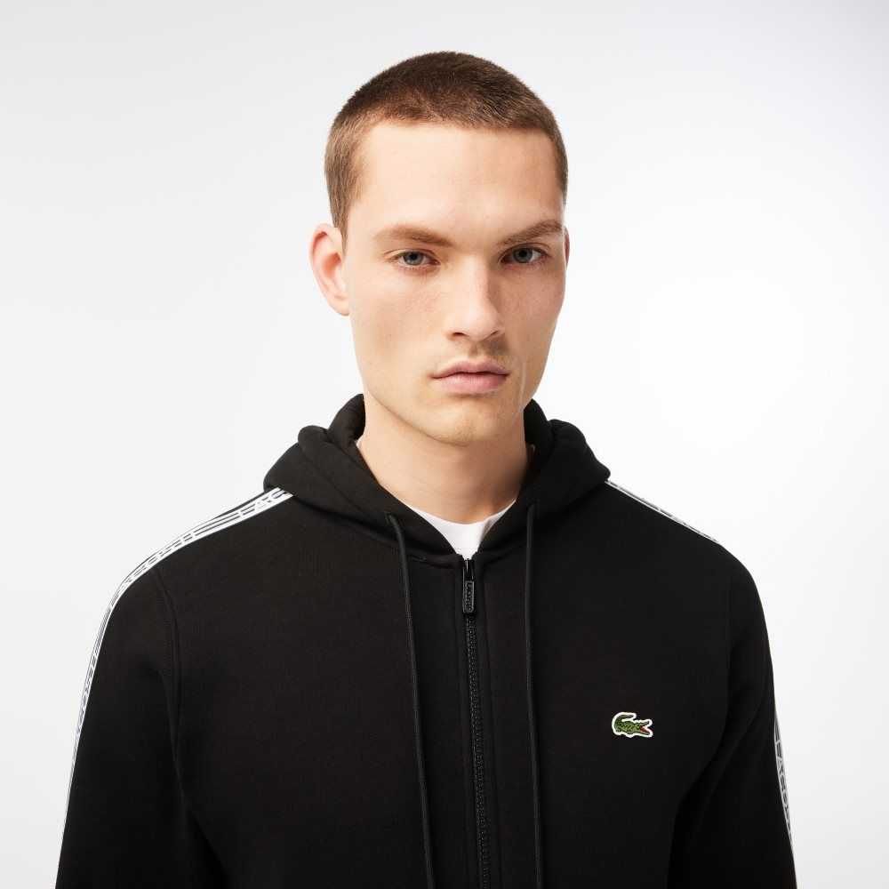 Lacoste Classic Fit Zipped Hoodie with Brand Stripes Negras | 1803-FBCGN