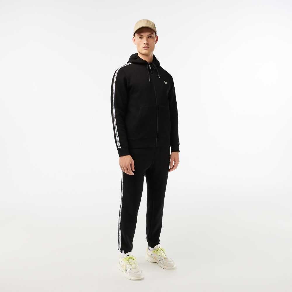 Lacoste Classic Fit Zipped Hoodie with Brand Stripes Negras | 1803-FBCGN