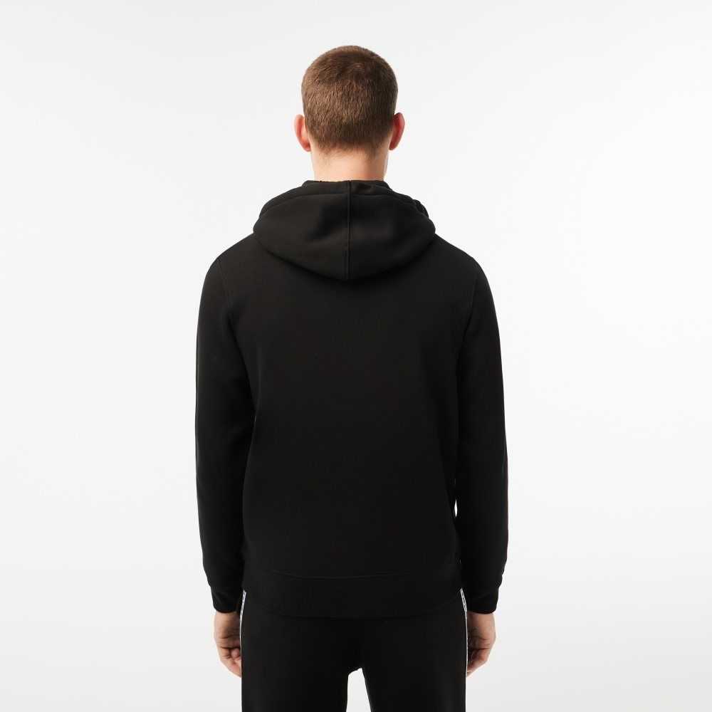 Lacoste Classic Fit Zipped Hoodie with Brand Stripes Negras | 1803-FBCGN