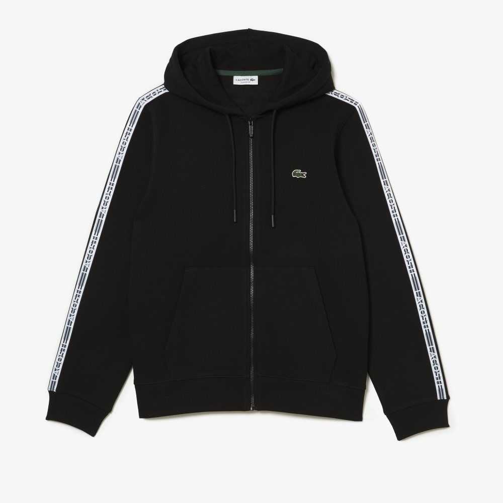 Lacoste Classic Fit Zipped Hoodie with Brand Stripes Negras | 1803-FBCGN