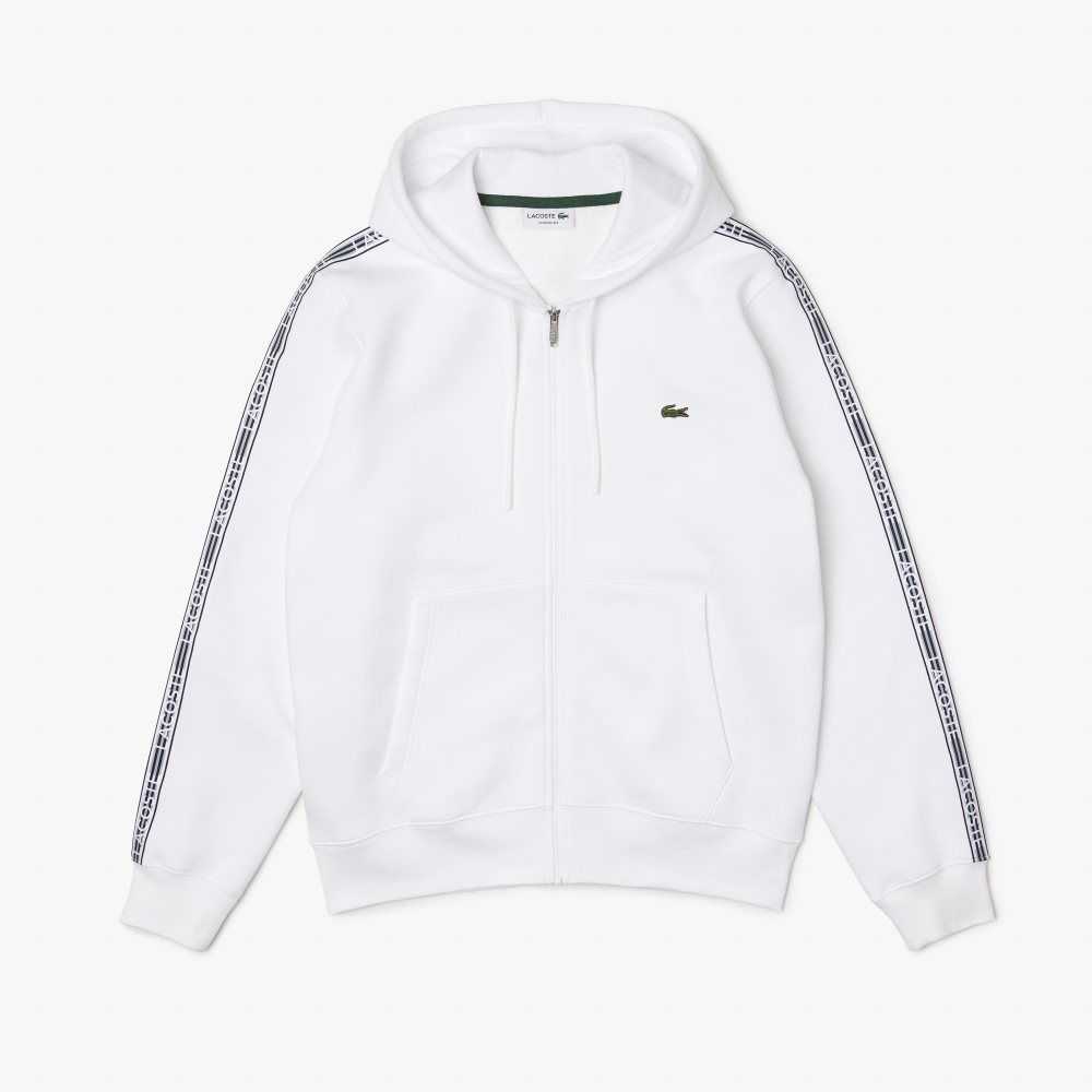 Lacoste Classic Fit Zipped Hoodie with Brand Stripes Blancas | 1903-ZUGES