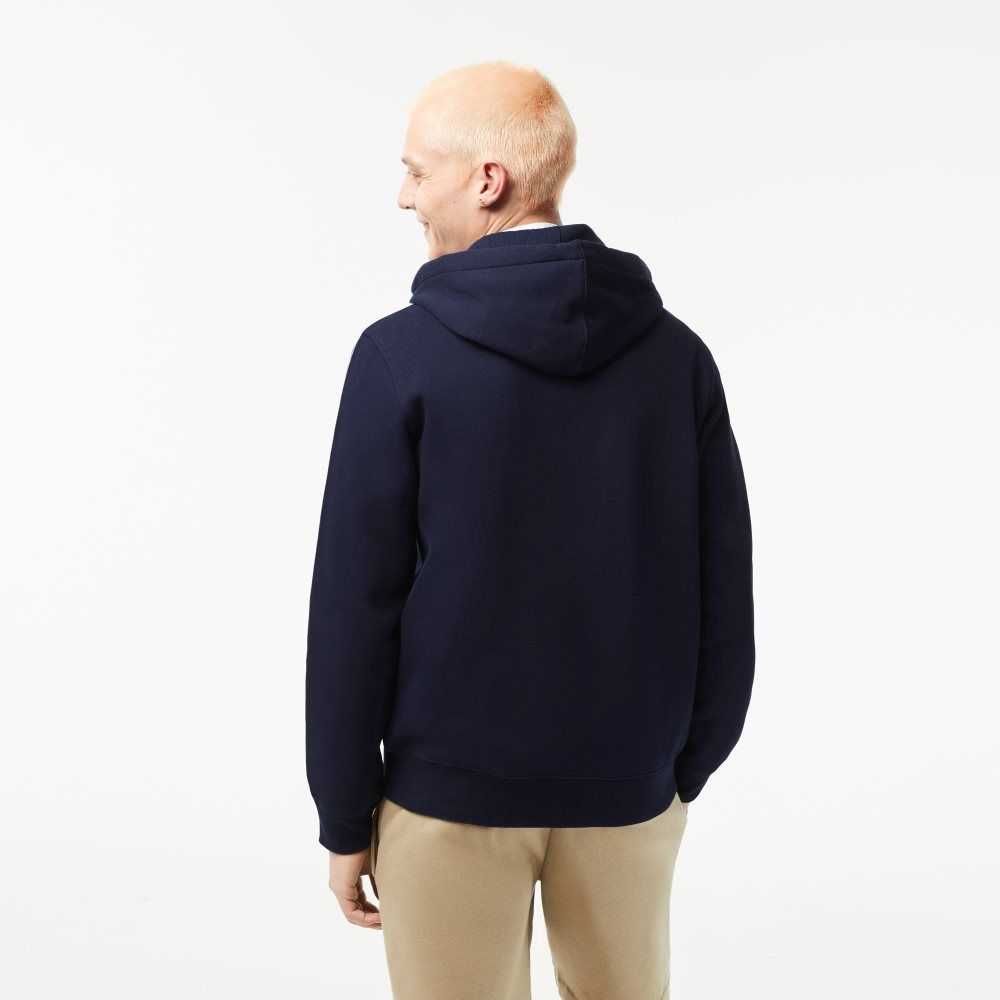 Lacoste Classic Fit Zipped Hoodie with Brand Stripes Azul Marino Azules | 8129-QORDM