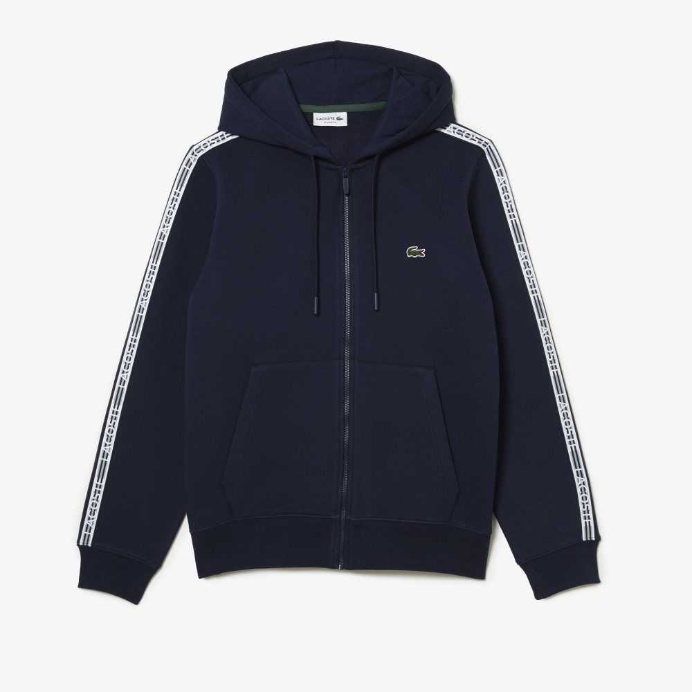 Lacoste Classic Fit Zipped Hoodie with Brand Stripes Azul Marino Azules | 8129-QORDM