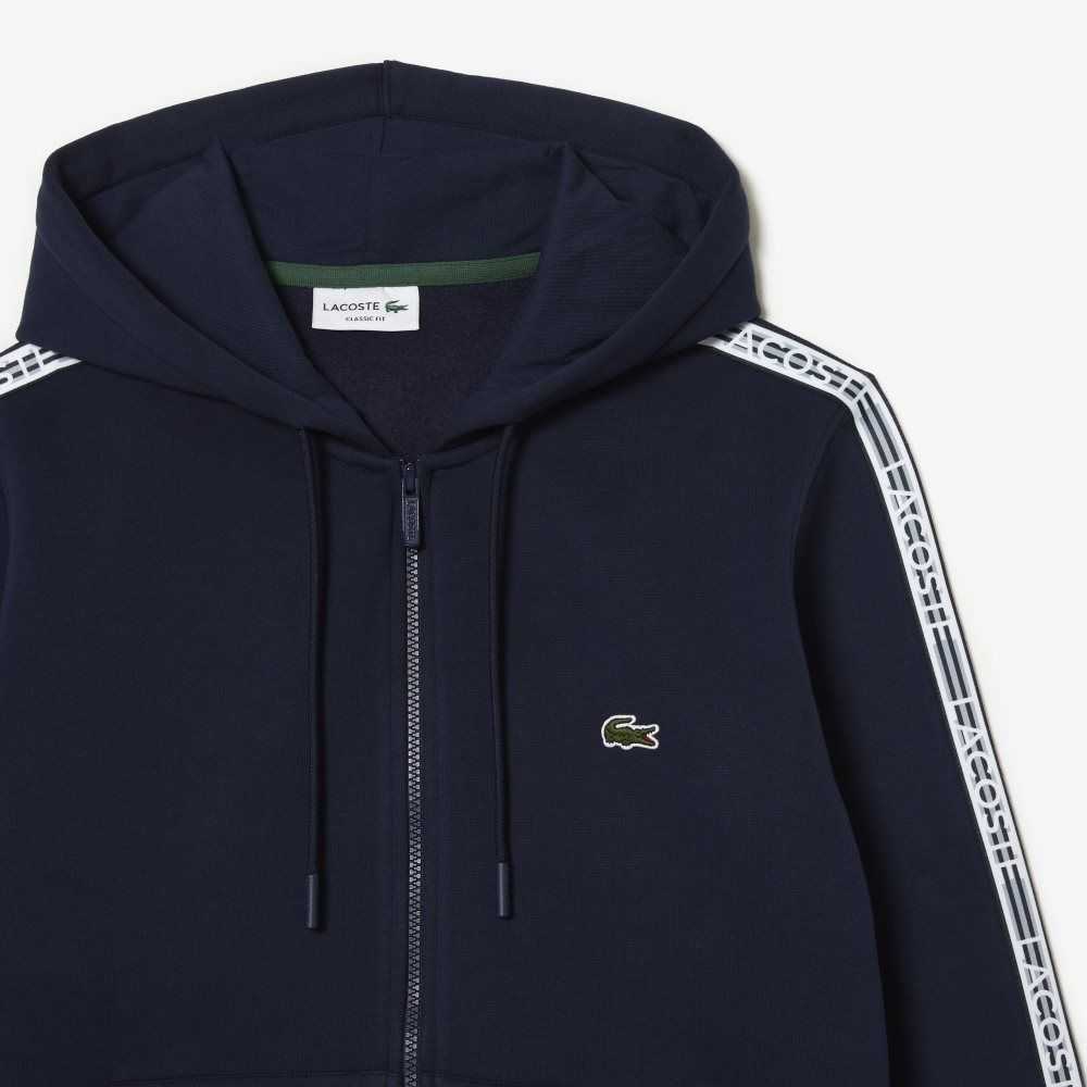 Lacoste Classic Fit Zipped Hoodie with Brand Stripes Azul Marino Azules | 8129-QORDM