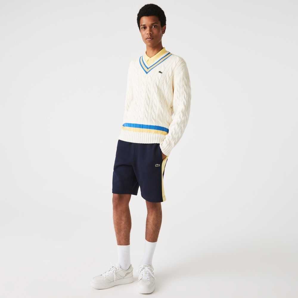 Lacoste Color-Block Brushed Fleece Azul Marino Azules Amarillo | 8452-NKMDG