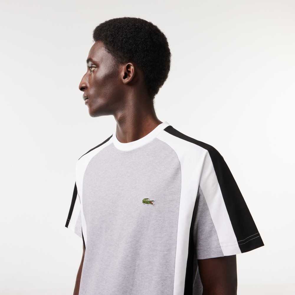 Lacoste Colorblock Algodon Jersey Gris Negras Blancas | 1308-IAZGC