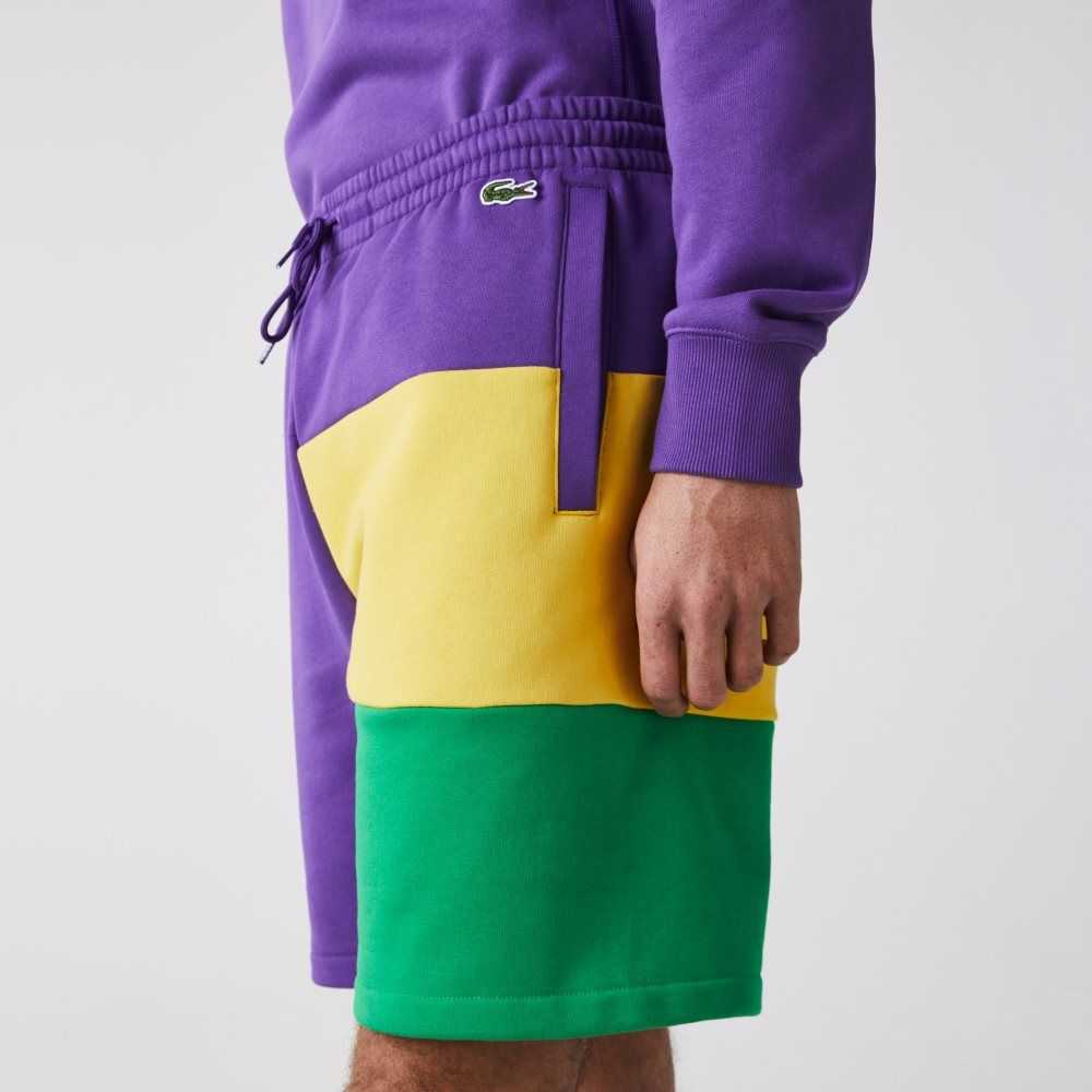 Lacoste Colorblock Fleece Bermuda Shorts Moradas Amarillo Verde | 8309-VJMZS