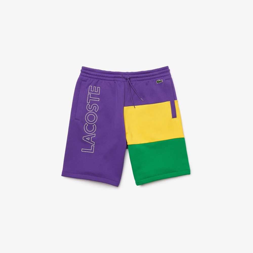 Lacoste Colorblock Fleece Bermuda Shorts Moradas Amarillo Verde | 8309-VJMZS