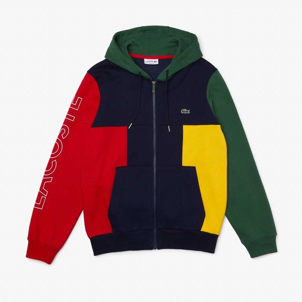 Lacoste Colorblock Zippered Fleece Hoodie Azul Marino Azules Rojas Verde Amarillo | 5398-LAUNP