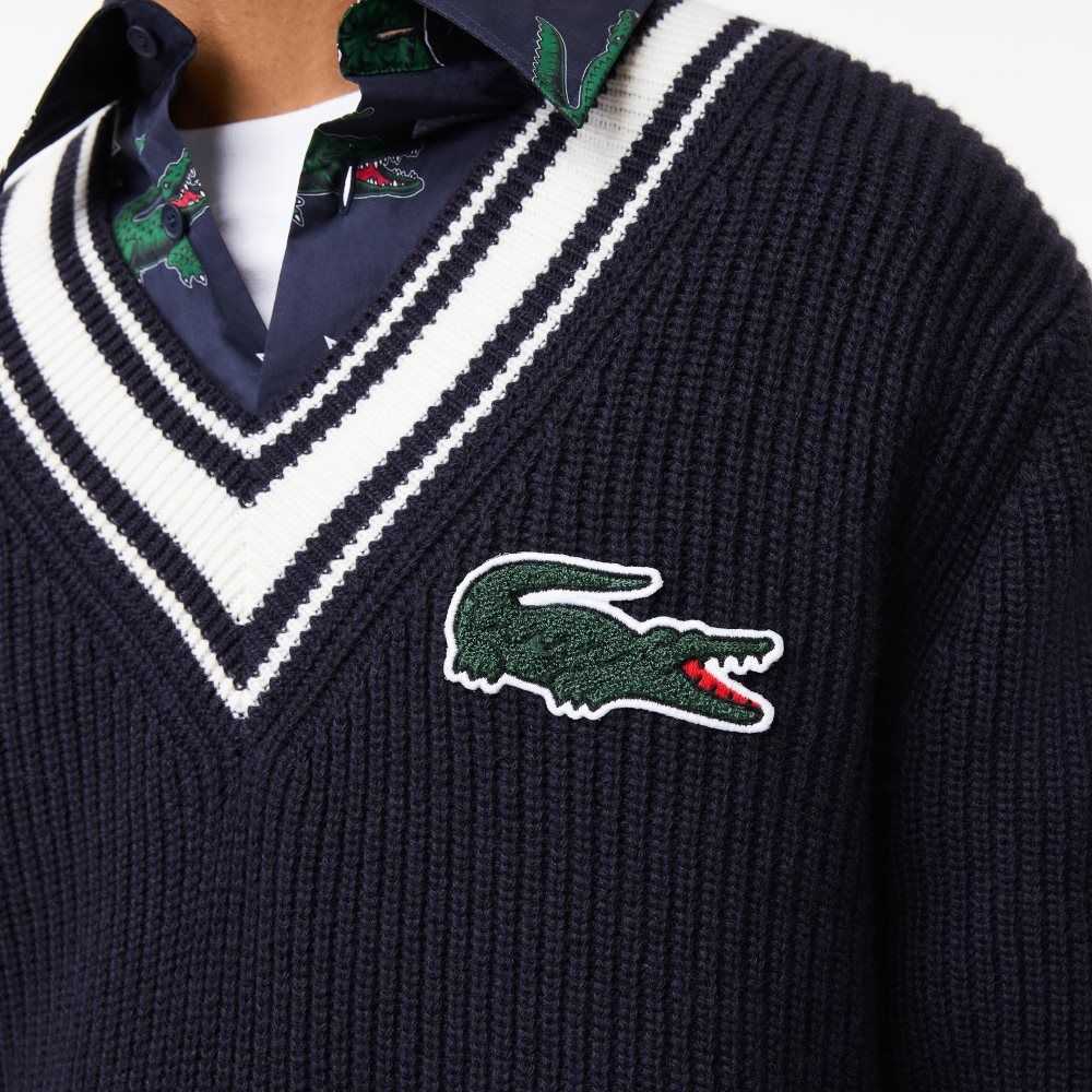 Lacoste Comic Badge Azul Marino Azules Blancas | 5082-ZIPEA