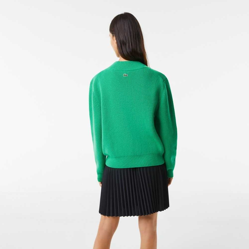 Lacoste Comic Badge V-Neck Lana Verde | 2948-RFCAE