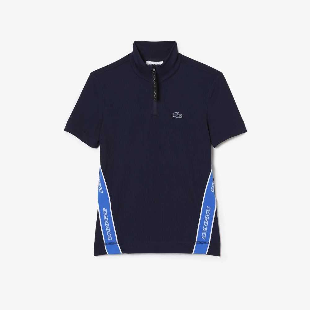 Lacoste Contrast Bands Zip Neck Azul Marino Azules | 8603-ZOXVM